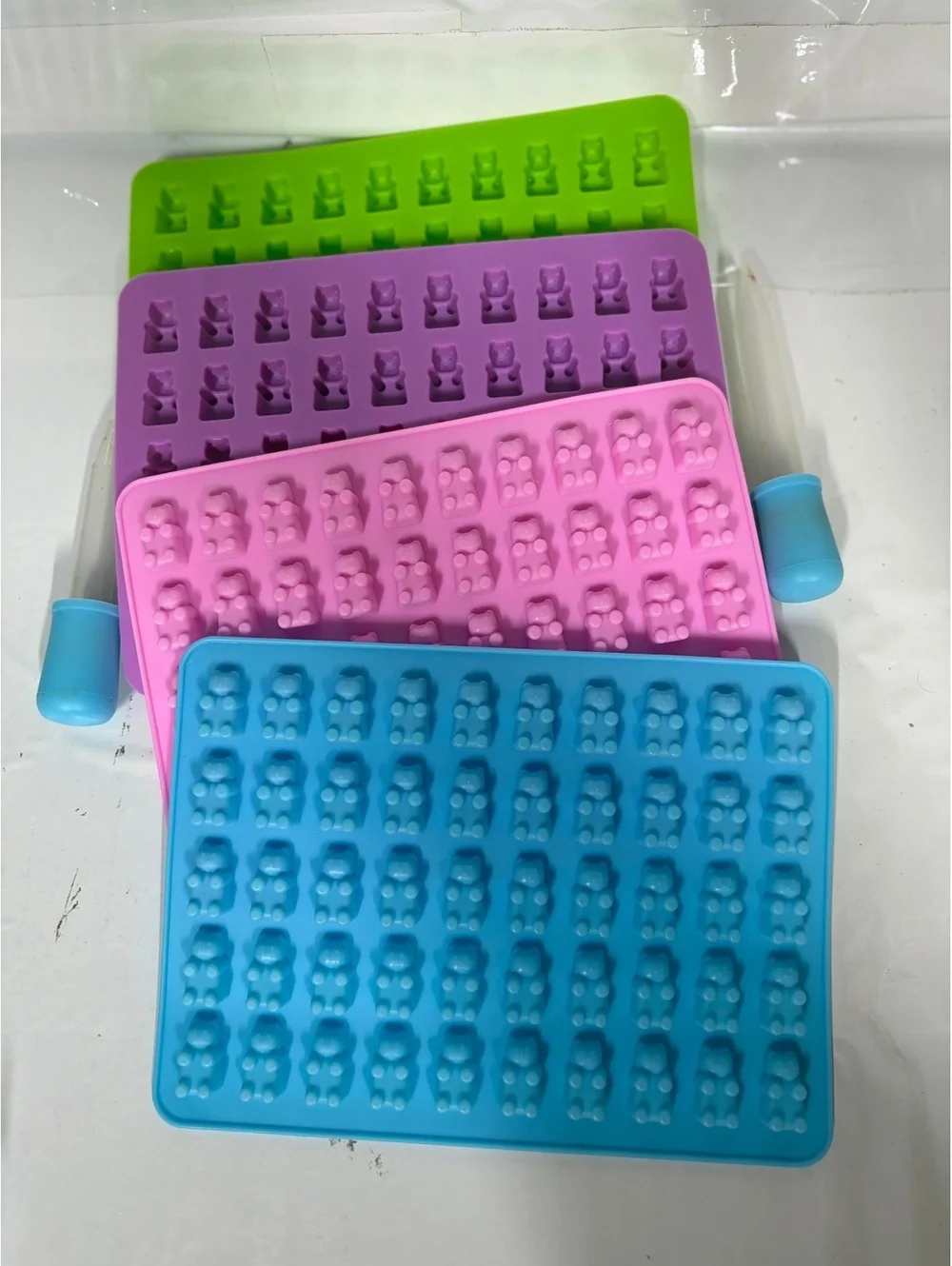 Set of 4 Silicone Gummy Bear Candy Molds with Droppers